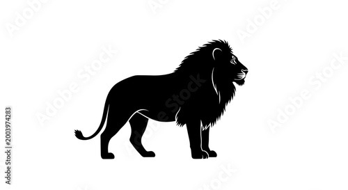 Photos Silhouette of a majestic lion standing, profile view, black on white background