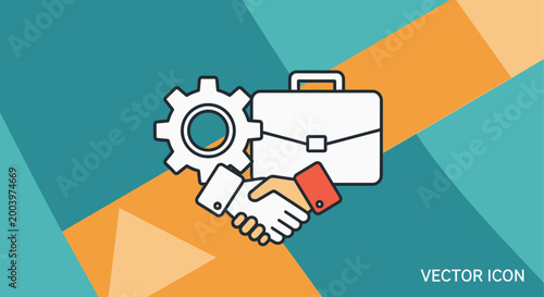 handshake with gear and briefcase vector icon
