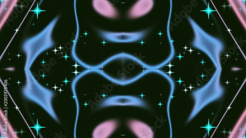 Abstract symmetrical pattern with blue purple pink and green hues