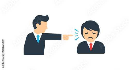 man pointing at another man in flat design
