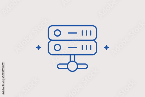 Server rack line icon for data center infrastructure and cloud hosting services. Professional vector illustration for IT networking portfolios and enterprise storage solutions.