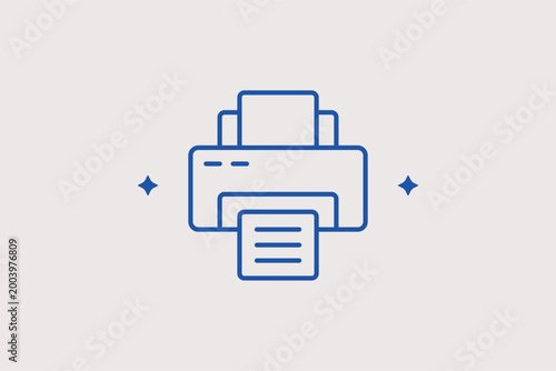 Office printer line icon for document processing and paper output services. Functional vector illustration for office supply catalogs and business printing service apps.