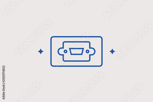 VGA or serial port line icon for video output and legacy hardware connection. Technical vector illustration for computer repair manuals and monitor cable retail sites.