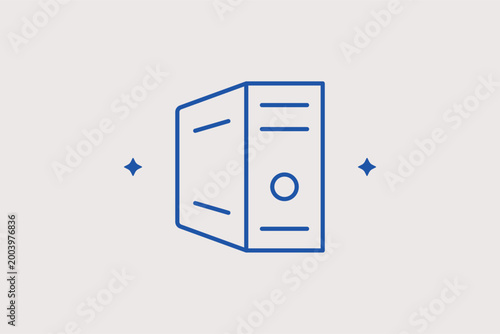 PC tower case line icon for desktop computer builds and workstation setups. Professional vector illustration for gaming PC hardware blogs and office equipment catalogs.