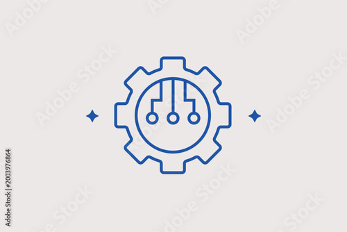 Gear with circuit lines icon for system settings and technical configuration. Practical vector illustration for software development apps and automation service websites.