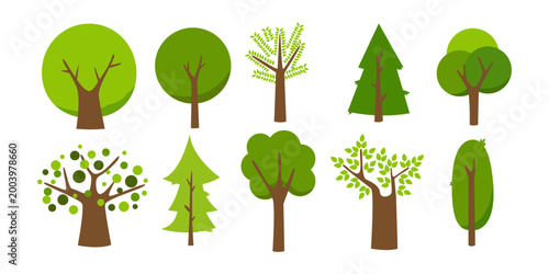 Collection of trees. tree set isolated on white background. vector illustration.