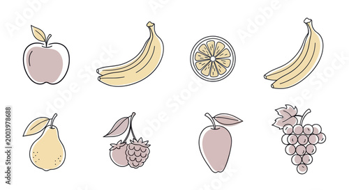 Collection of Fresh Fruits in Continuous Line Art Style.
