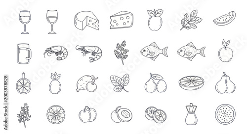 Collection of Hand Drawn Food and Drink Icons.