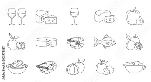 Collection of Hand Drawn Food and Drink Icons.