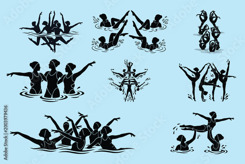 girls play synchronized swimming Silhouette