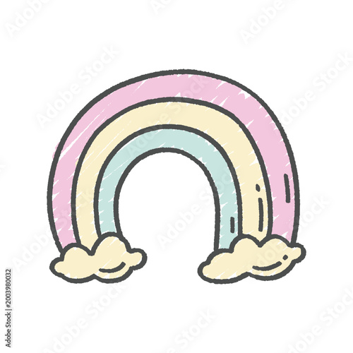 Groove Crayon Styled Rainbow over the Clouds Ideal for Kids Room Decoration