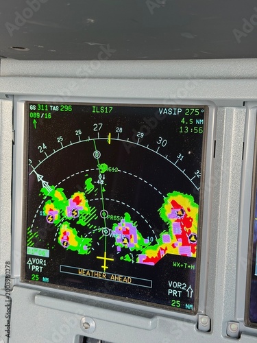 Cuadro en lienzo Close up shot on the multi scan weather radar on the Navigation Display screen o