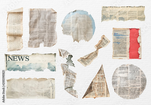Vintage Newspaper Collage Editable Element Set