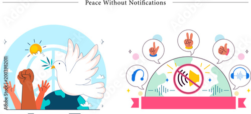 Peace Without Notifications Flat Vector Global Harmony Digital Silence Illustration