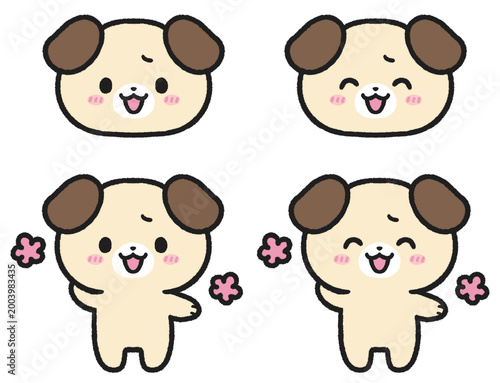 照れている犬のイラストセット	