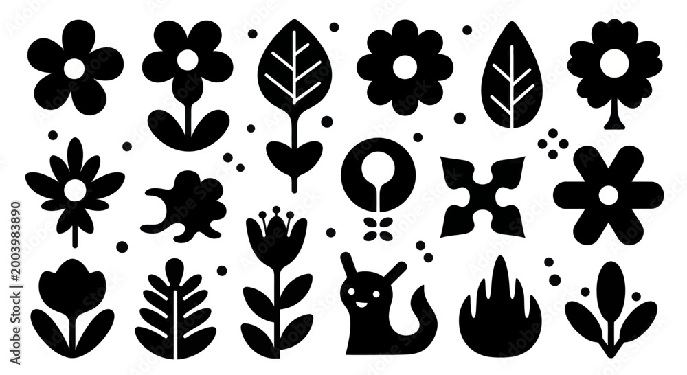 Fototapeta premium Collection of Stylized Black Floral and Nature Elements.