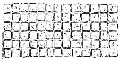 Hand drawn cobblestone pavement pattern background, sketch of old stone floor or wall texture for architectural design