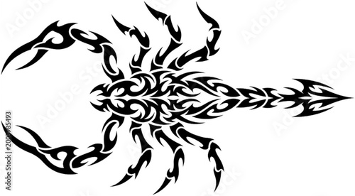 Bild auf Leinwand A stylized geometric polygon scorpion in black and white.