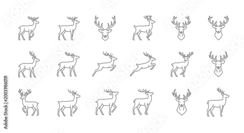 Deer icons collection line art illustrations for design projects