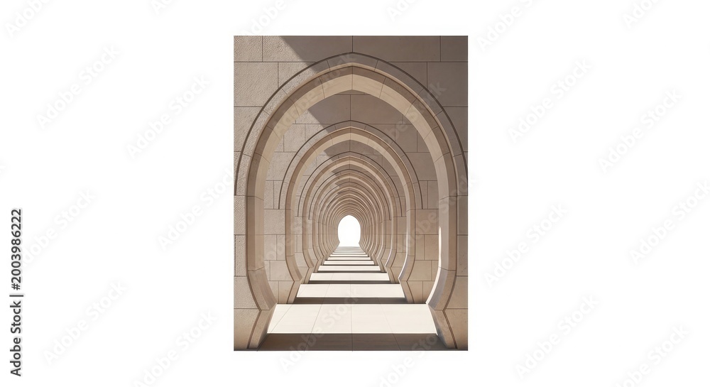 Fototapeta premium Architectural Tunnel Pathway Through Stone Arches and Walls