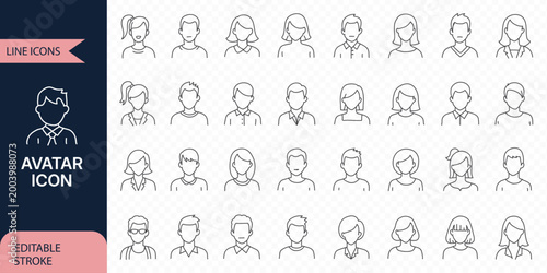 People Avatar Line Editable Icons set. Vector illustration in modern thin line style of people portraits of different ages and nationalities in a minimalist style. Isolated on white background.