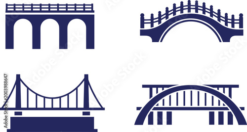 Foto Bridge glyph icons set, suspension arch stone pedestrian bridge vector illustrat