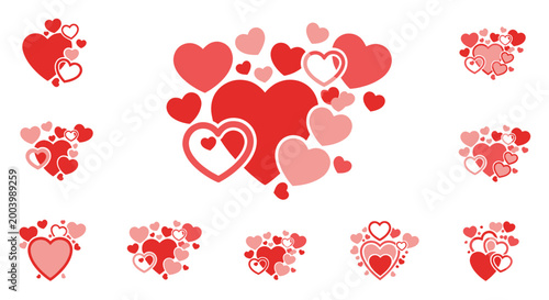 Collection of Red and Pink Heart Shapes - Valentine's Day Design Elements