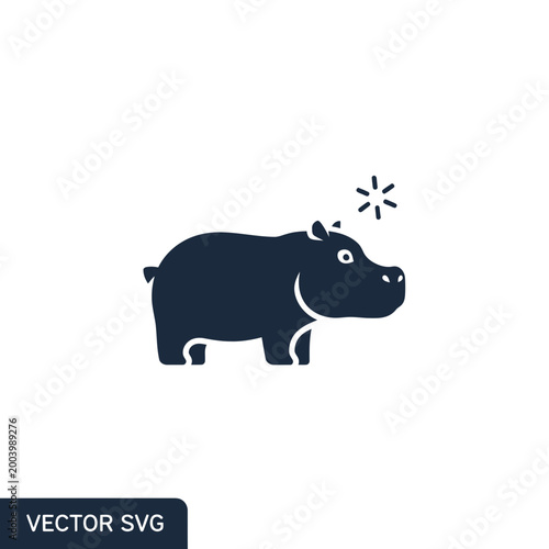 Cute Hippo Silhouette Icon Vector Illustration