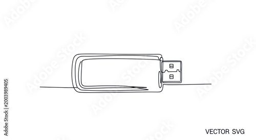 Minimalist USB Flash Drive Line Art, Continuous One Line Drawing, Vector Illustration