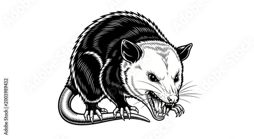 Opossum Illustration - Aggressive Marsupial Wildlife