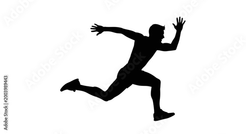 Silhouette of a man running at full speed, sprinter, athletic motion, fitness, isolated on white