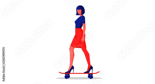 Stylish Woman Riding Skateboard in High Heels, Modern Lifestyle