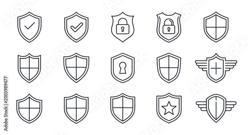 Shield Icons Set - Security, Protection, Safety, Privacy, Defense, Guarantee