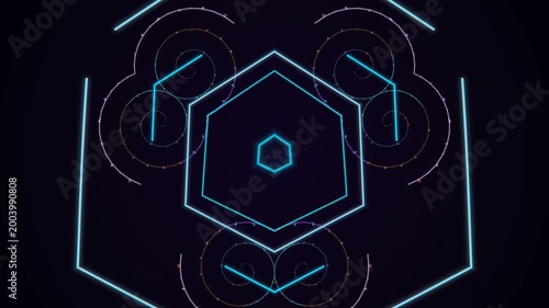 Neon blue hexagon geometric pattern on dark background