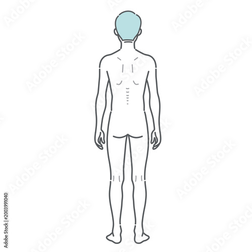 痩せ型のシニア男性の全身イラスト（後ろ姿）