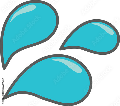 つやつやしている飛び散る水滴のイラスト　線あり