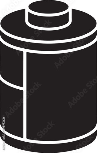 Film canister flat simple vector icon. logo Vector Black silhouettes