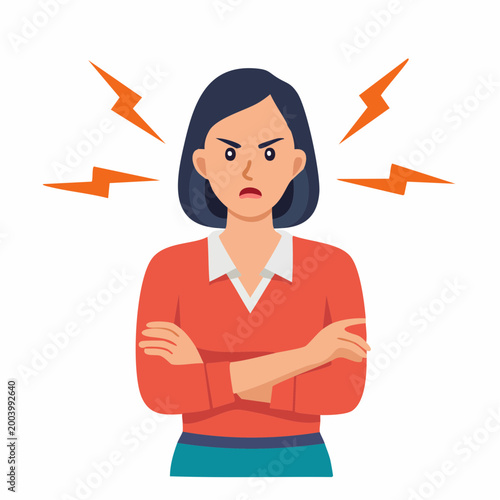 Angry Woman with Crossed Arms and Lightning Bolts