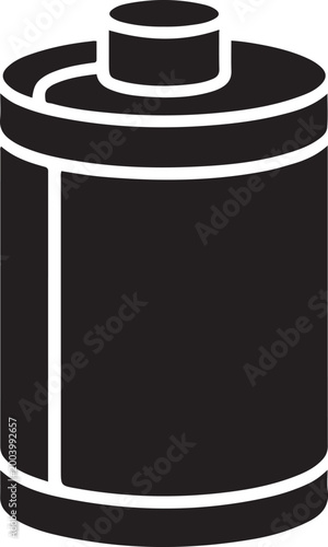 Film canister flat simple vector icon. logo Vector Black silhouettes