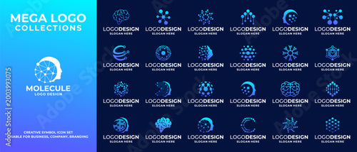 Molecule logo design collections. Set of abstract atom particle logo.Print