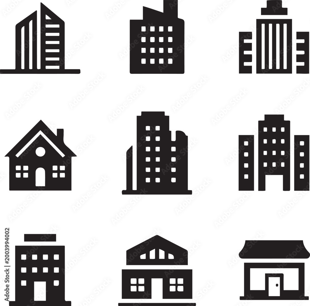 Fototapeta premium Building icon symbol collection. logo Vector Black silhouettes