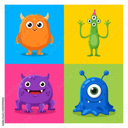 Adorable monsters with friendly looks and colorful joyful vibes