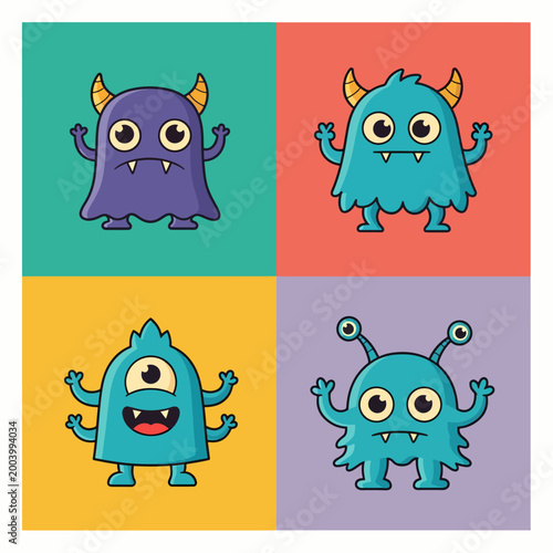 Adorable monsters with vibrant colors and friendly smiling faces