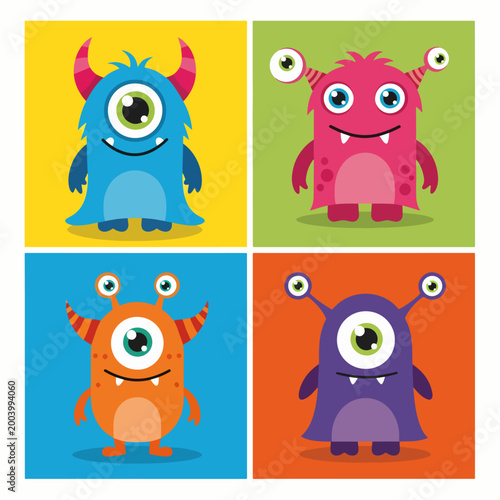 Colorful cartoon creatures with playful shapes and fun expressions