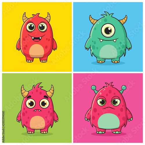 Cartoon monsters with vibrant colors and joyful personalities