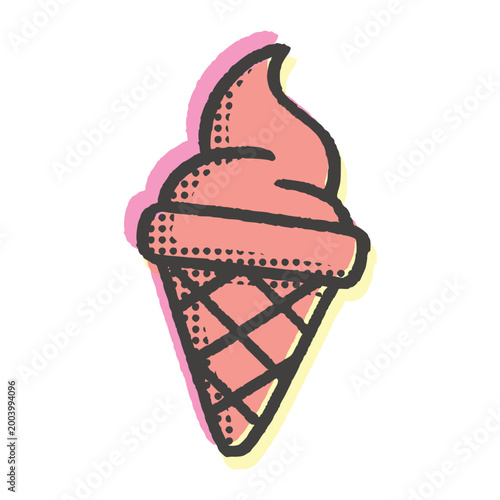 Summer Ice Cream Cone Cute Food Illustration with Risograph Aesthetic