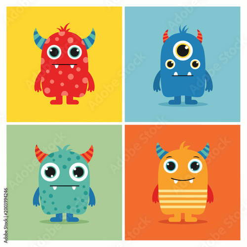 Friendly cartoon creatures with cute faces and joyful expressions