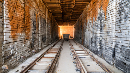 Brick kiln tunnel with rail cart