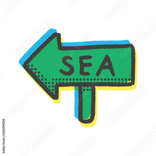 Summer Sea Directional Sign Illustration Risograph Style