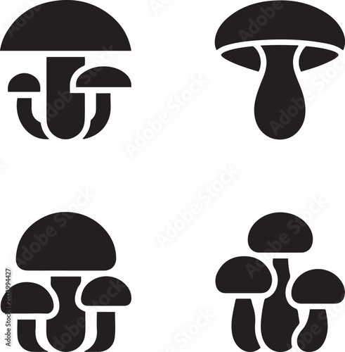 Mushroom flat simple vector icons. logo Vector Black silhouettes